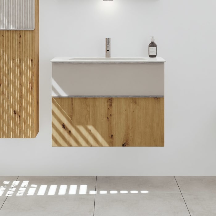 burgbad Fiumo 2.0 Mineralguss-Waschtisch mit Waschtischunterschrank 82 cm, mit Griff G0146