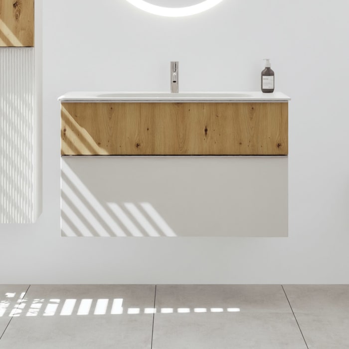 burgbad Fiumo 2.0 Mineralguss-Waschtisch mit Waschtischunterschrank 102 cm, mit Griff G0146