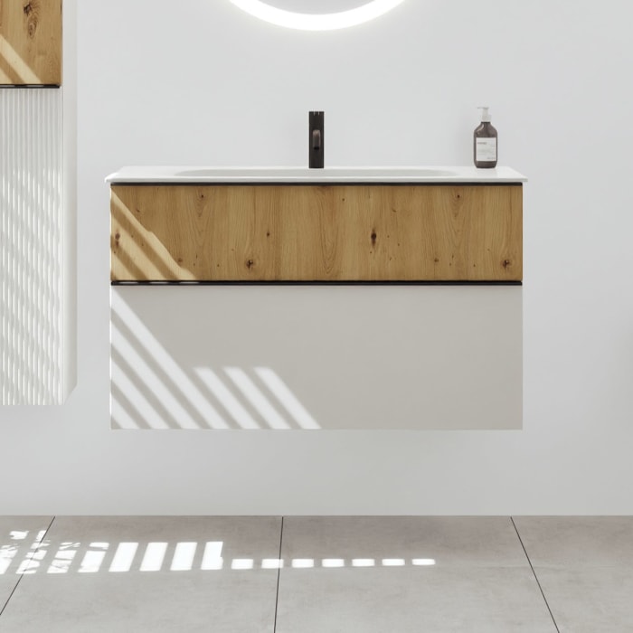 burgbad Fiumo 2.0 Mineralguss-Waschtisch mit Waschtischunterschrank 102 cm, mit Griff G0200