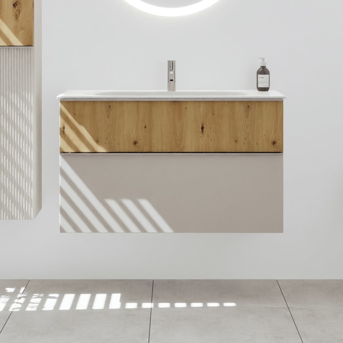 burgbad Fiumo 2.0 Mineralguss-Waschtisch mit Waschtischunterschrank 102 cm, mit Griff G0146