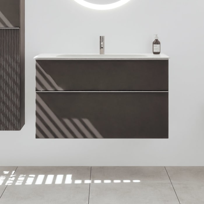 burgbad Fiumo 2.0 Mineralguss-Waschtisch mit Waschtischunterschrank 102 cm, mit Griff G0146