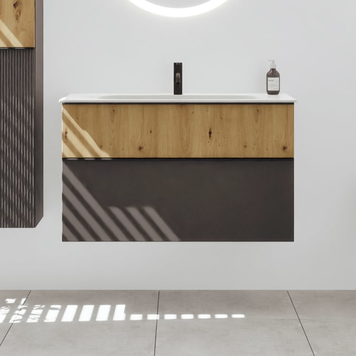 burgbad Fiumo 2.0 Mineralguss-Waschtisch mit Waschtischunterschrank 102 cm, mit Griff G0200