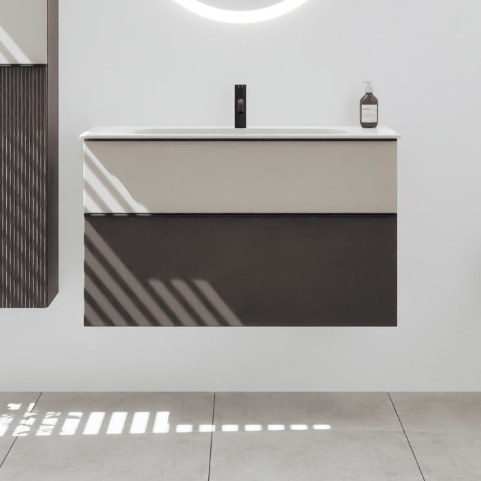 burgbad Fiumo 2.0 Mineralguss-Waschtisch mit Waschtischunterschrank 102 cm, mit Griff G0200