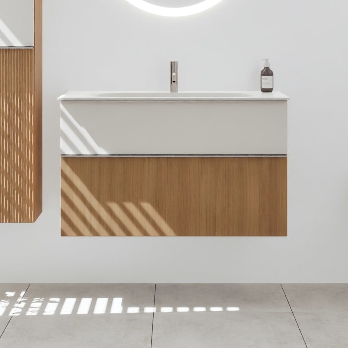 burgbad Fiumo 2.0 Mineralguss-Waschtisch mit Waschtischunterschrank 102 cm, mit Griff G0146