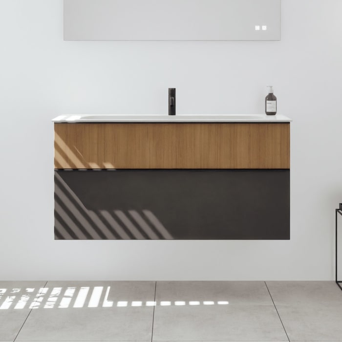 burgbad Fiumo 2.0 Mineralguss-Waschtisch mit Waschtischunterschrank 122 cm, mit Griff G0200