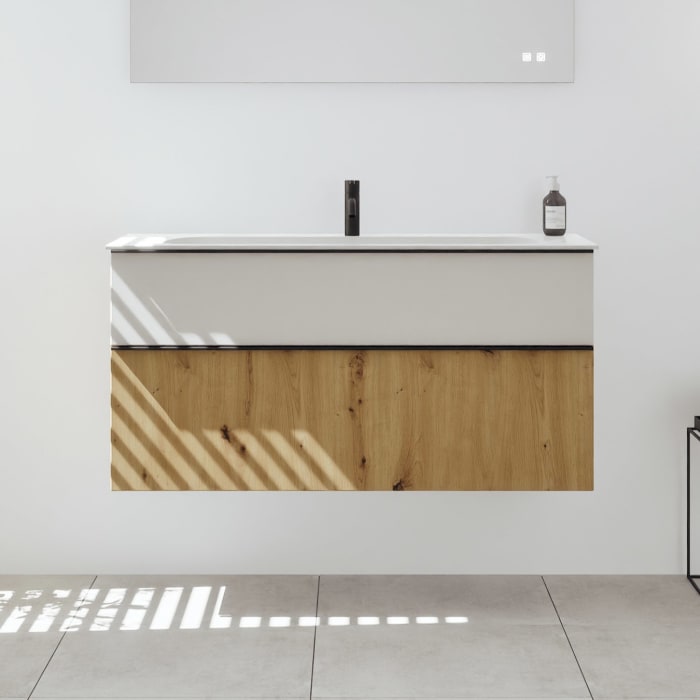 burgbad Fiumo 2.0 Mineralguss-Waschtisch mit Waschtischunterschrank 122 cm, mit Griff G0200