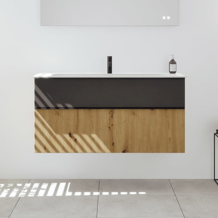 burgbad Fiumo 2.0 Mineralguss-Waschtisch mit Waschtischunterschrank 122 cm, mit Griff G0200