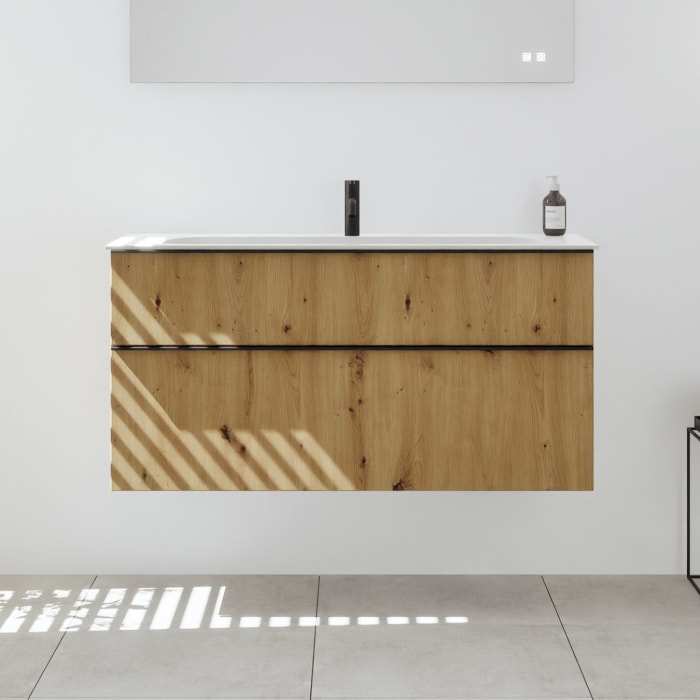 burgbad Fiumo 2.0 Mineralguss-Waschtisch mit Waschtischunterschrank 122 cm, mit Griff G0200