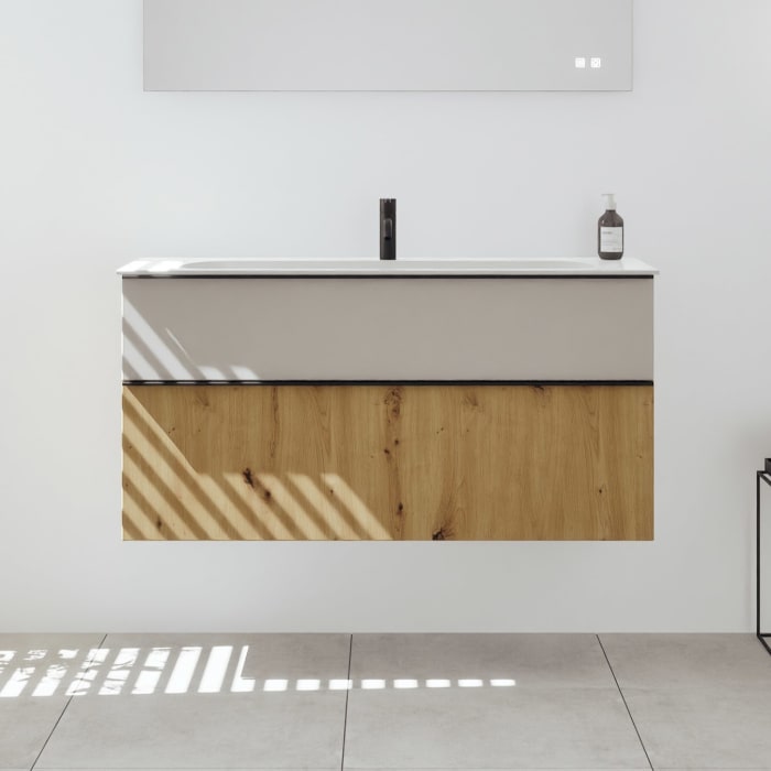 burgbad Fiumo 2.0 Mineralguss-Waschtisch mit Waschtischunterschrank 122 cm, mit Griff G0200