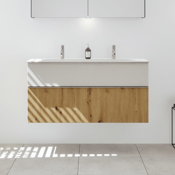 burgbad Fiumo 2.0 Mineralguss-Waschtisch mit Waschtischunterschrank 122 cm, mit Griff G0146