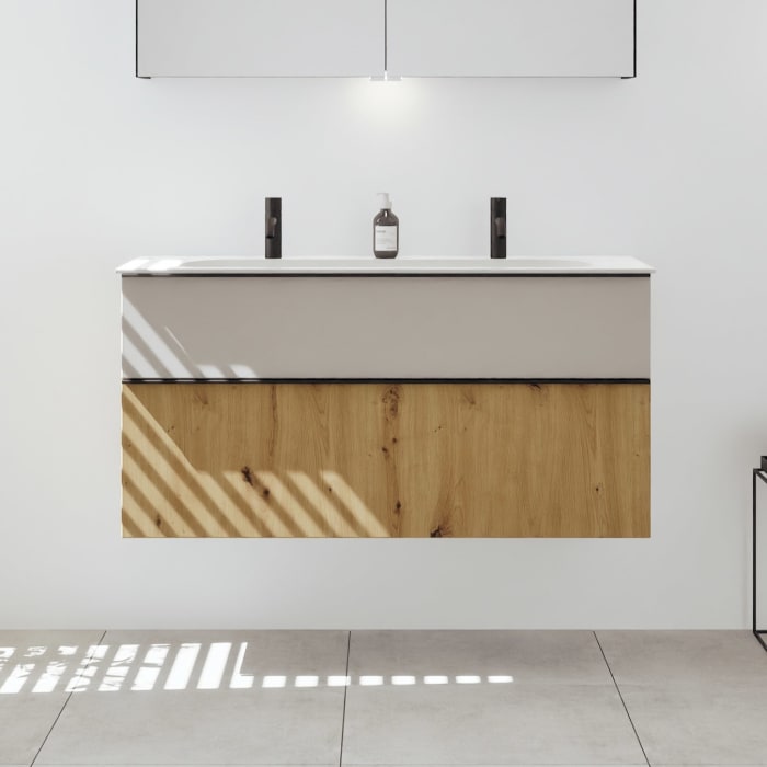 burgbad Fiumo 2.0 Mineralguss-Waschtisch mit Waschtischunterschrank 122 cm, mit Griff G0200