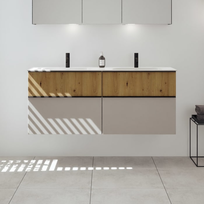 burgbad Fiumo 2.0 Mineralguss-Waschtisch mit Waschtischunterschrank 142 cm, mit Griff G0200