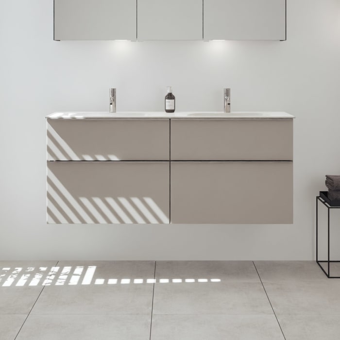 burgbad Fiumo 2.0 Mineralguss-Waschtisch mit Waschtischunterschrank 142 cm, mit Griff G0146