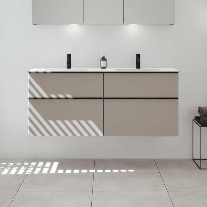 burgbad Fiumo 2.0 Mineralguss-Waschtisch mit Waschtischunterschrank 142 cm, mit Griff G0200