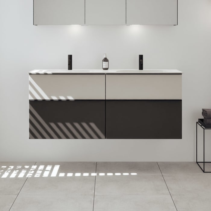 burgbad Fiumo 2.0 Mineralguss-Waschtisch mit Waschtischunterschrank 142 cm, mit Griff G0200