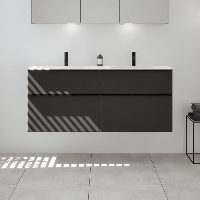 burgbad Fiumo 2.0 Mineralguss-Waschtisch mit Waschtischunterschrank 142 cm, mit Griff G0200