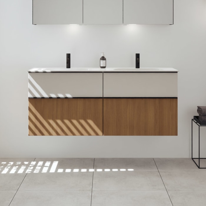 burgbad Fiumo 2.0 Mineralguss-Waschtisch mit Waschtischunterschrank 142 cm, mit Griff G0200