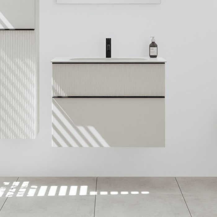 burgbad Fiumo 2.0 Mineralguss-Waschtisch mit Waschtischunterschrank 82 cm, mit Griff G0200