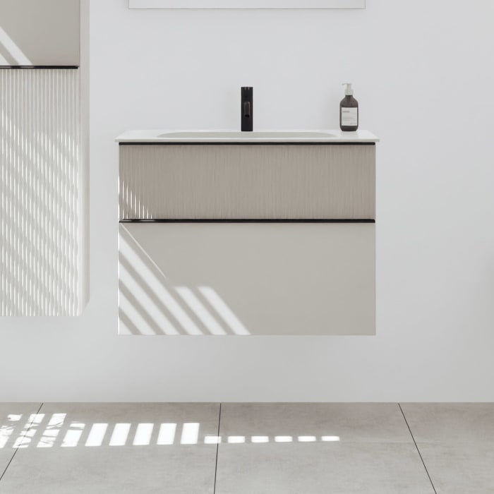 burgbad Fiumo 2.0 Mineralguss-Waschtisch mit Waschtischunterschrank 82 cm, mit Griff G0200