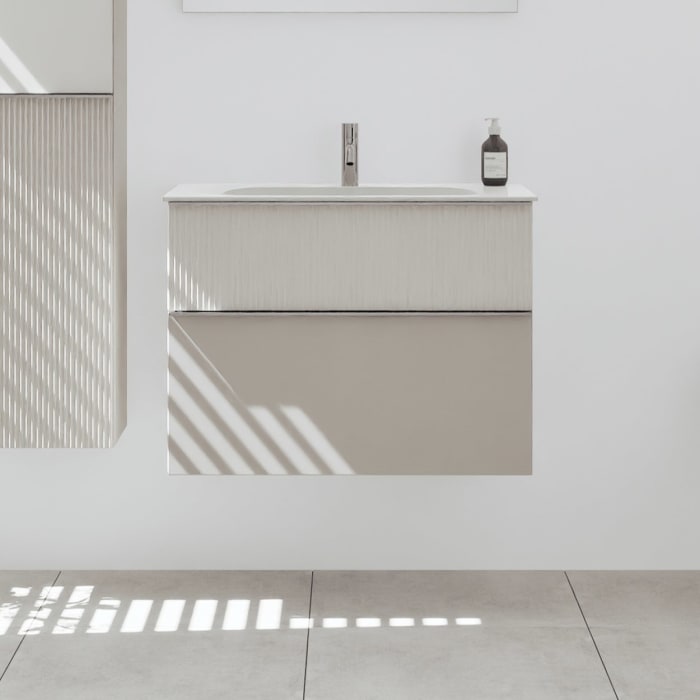 burgbad Fiumo 2.0 Mineralguss-Waschtisch mit Waschtischunterschrank 82 cm, mit Griff G0146