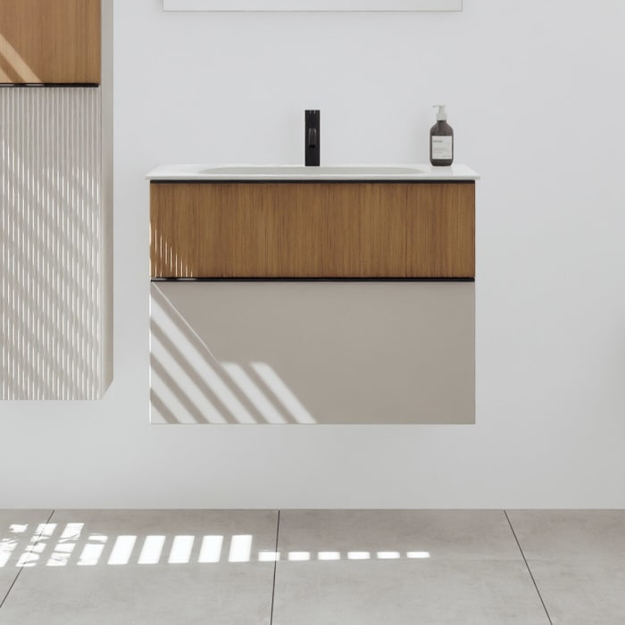 burgbad Fiumo 2.0 Mineralguss-Waschtisch mit Waschtischunterschrank 82 cm, mit Griff G0200