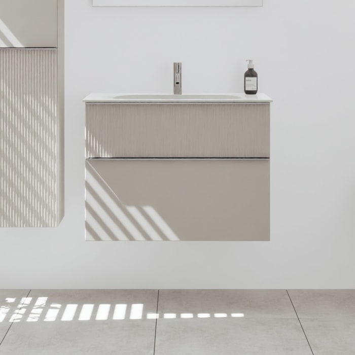 burgbad Fiumo 2.0 Mineralguss-Waschtisch mit Waschtischunterschrank 82 cm, mit Griff G0146