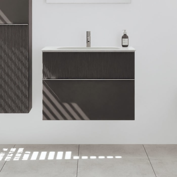 burgbad Fiumo 2.0 Mineralguss-Waschtisch mit Waschtischunterschrank 82 cm, mit Griff G0146