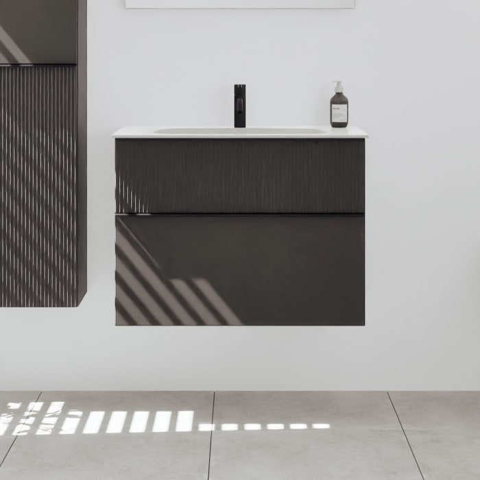 burgbad Fiumo 2.0 Mineralguss-Waschtisch mit Waschtischunterschrank 82 cm, mit Griff G0200