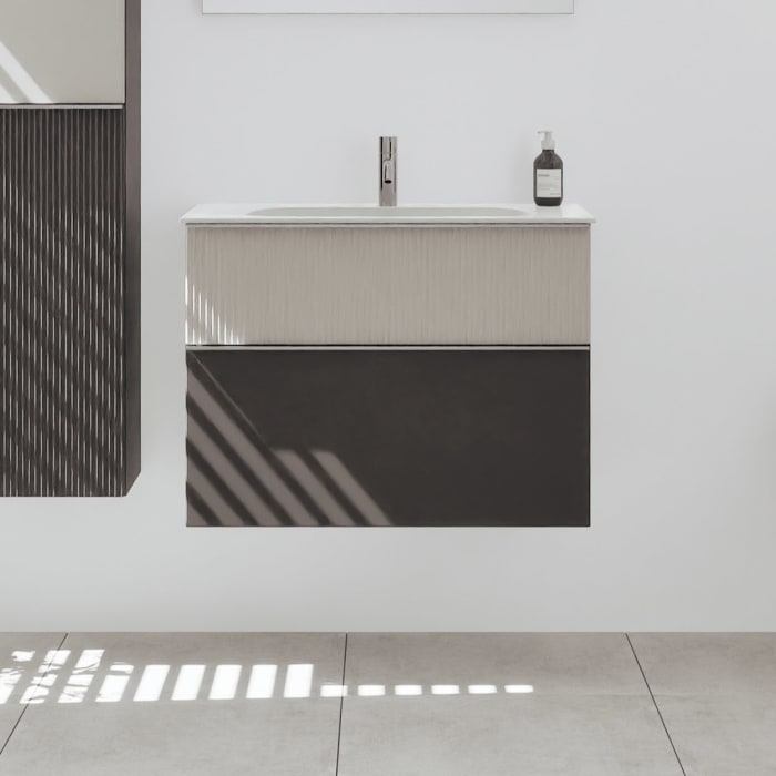 burgbad Fiumo 2.0 Mineralguss-Waschtisch mit Waschtischunterschrank 82 cm, mit Griff G0146