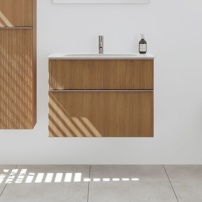 burgbad Fiumo 2.0 Mineralguss-Waschtisch mit Waschtischunterschrank 82 cm, mit Griff G0146