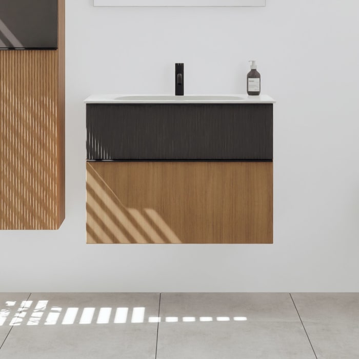 burgbad Fiumo 2.0 Mineralguss-Waschtisch mit Waschtischunterschrank 82 cm, mit Griff G0200