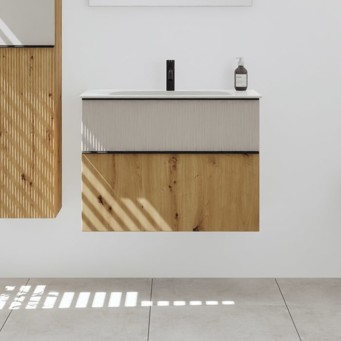 burgbad Fiumo 2.0 Mineralguss-Waschtisch mit Waschtischunterschrank 82 cm, mit Griff G0200