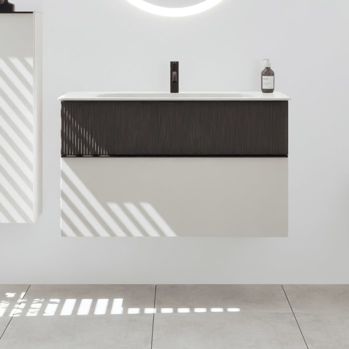 burgbad Fiumo 2.0 Mineralguss-Waschtisch mit Waschtischunterschrank 102 cm, mit Griff G0200