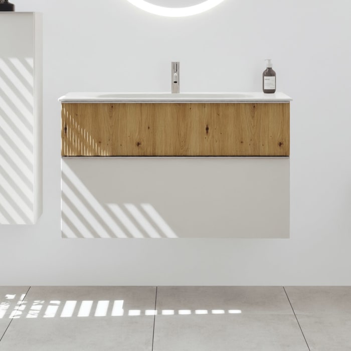 burgbad Fiumo 2.0 Mineralguss-Waschtisch mit Waschtischunterschrank 102 cm, mit Griff G0146