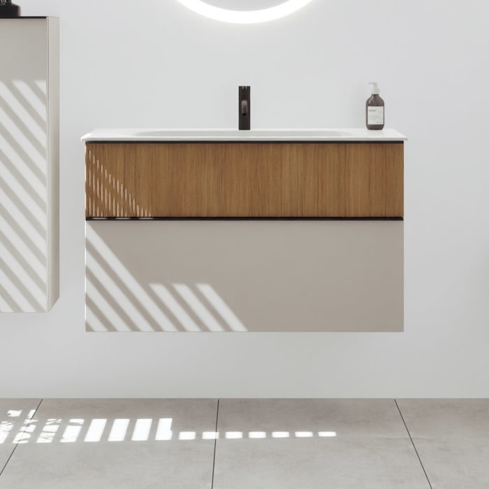 burgbad Fiumo 2.0 Mineralguss-Waschtisch mit Waschtischunterschrank 102 cm, mit Griff G0200