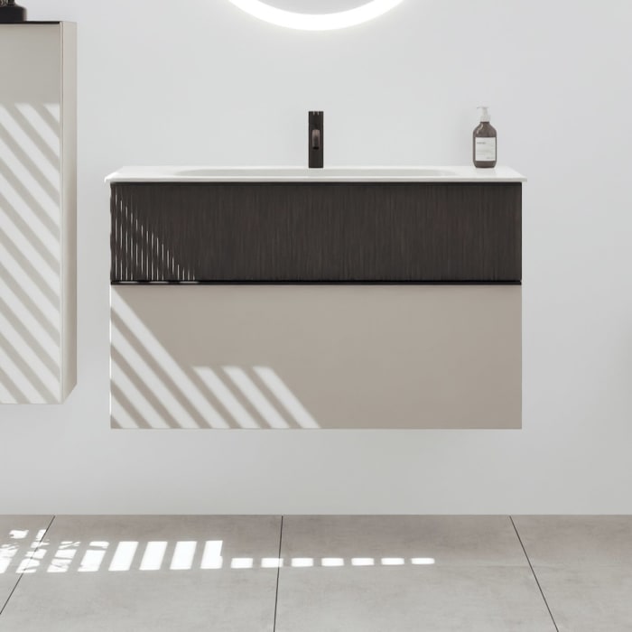 burgbad Fiumo 2.0 Mineralguss-Waschtisch mit Waschtischunterschrank 102 cm, mit Griff G0200