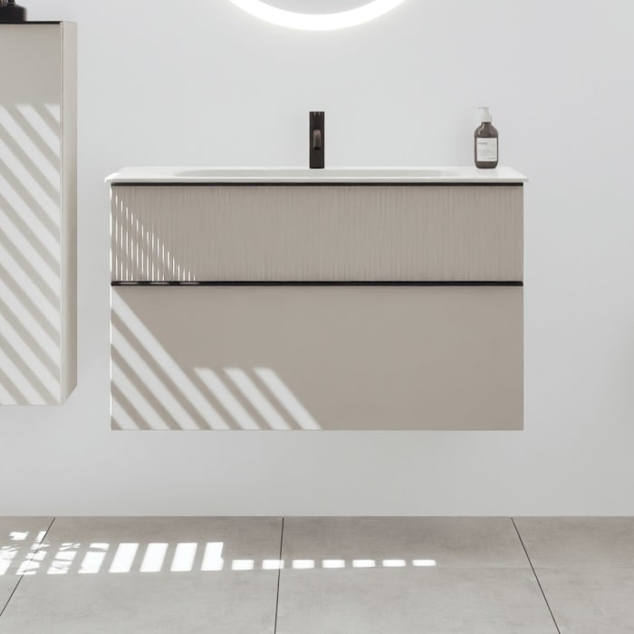 burgbad Fiumo 2.0 Mineralguss-Waschtisch mit Waschtischunterschrank 102 cm, mit Griff G0200