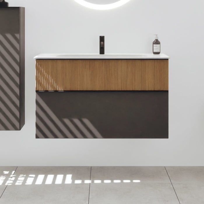 burgbad Fiumo 2.0 Mineralguss-Waschtisch mit Waschtischunterschrank 102 cm, mit Griff G0200