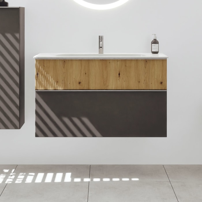 burgbad Fiumo 2.0 Mineralguss-Waschtisch mit Waschtischunterschrank 102 cm, mit Griff G0146