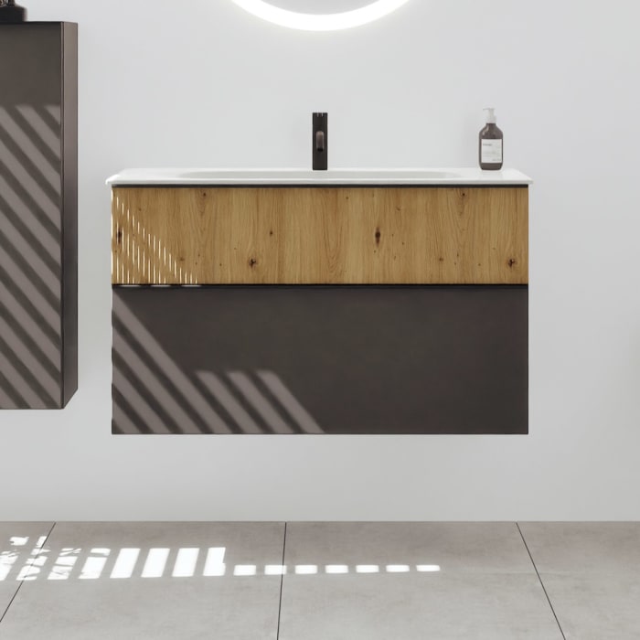 burgbad Fiumo 2.0 Mineralguss-Waschtisch mit Waschtischunterschrank 102 cm, mit Griff G0200