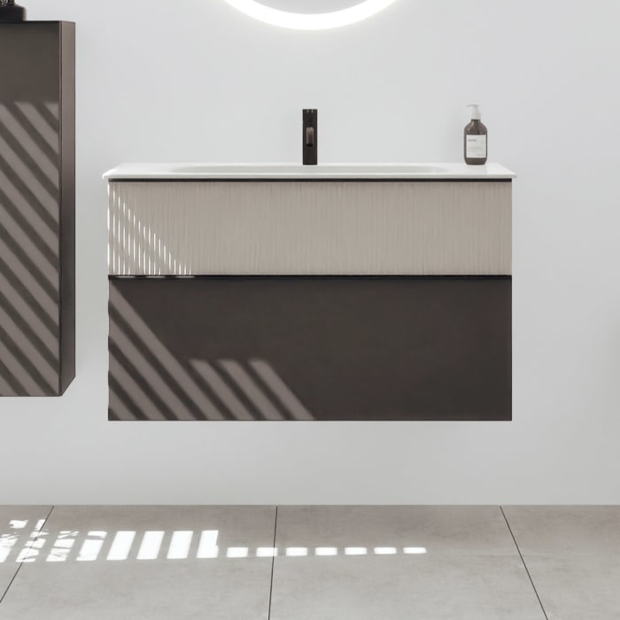 burgbad Fiumo 2.0 Mineralguss-Waschtisch mit Waschtischunterschrank 102 cm, mit Griff G0200