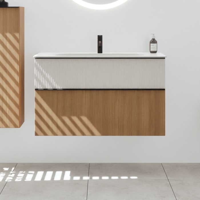 burgbad Fiumo 2.0 Mineralguss-Waschtisch mit Waschtischunterschrank 102 cm, mit Griff G0200