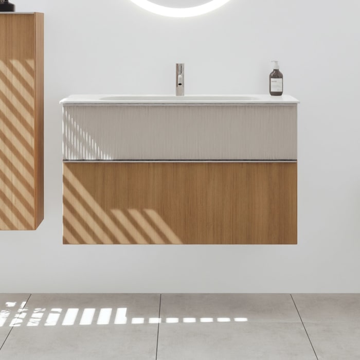 burgbad Fiumo 2.0 Mineralguss-Waschtisch mit Waschtischunterschrank 102 cm, mit Griff G0146