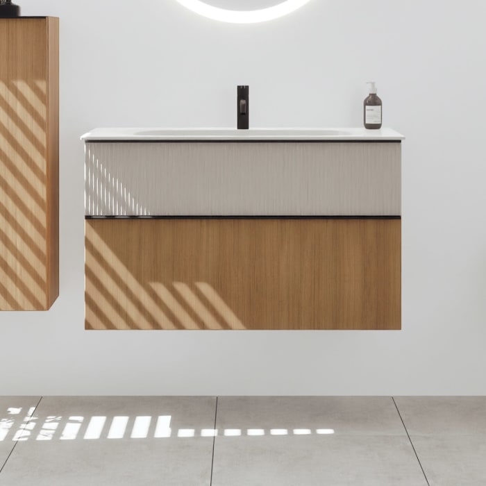 burgbad Fiumo 2.0 Mineralguss-Waschtisch mit Waschtischunterschrank 102 cm, mit Griff G0200