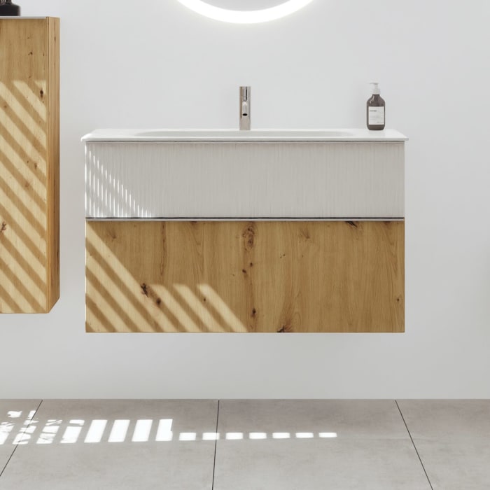 burgbad Fiumo 2.0 Mineralguss-Waschtisch mit Waschtischunterschrank 102 cm, mit Griff G0146