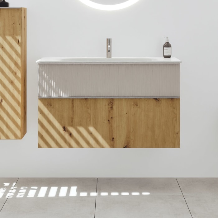 burgbad Fiumo 2.0 Mineralguss-Waschtisch mit Waschtischunterschrank 102 cm, mit Griff G0146