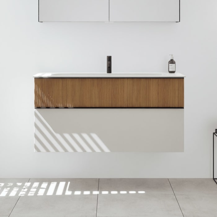 burgbad Fiumo 2.0 Mineralguss-Waschtisch mit Waschtischunterschrank 122 cm, mit Griff G0200