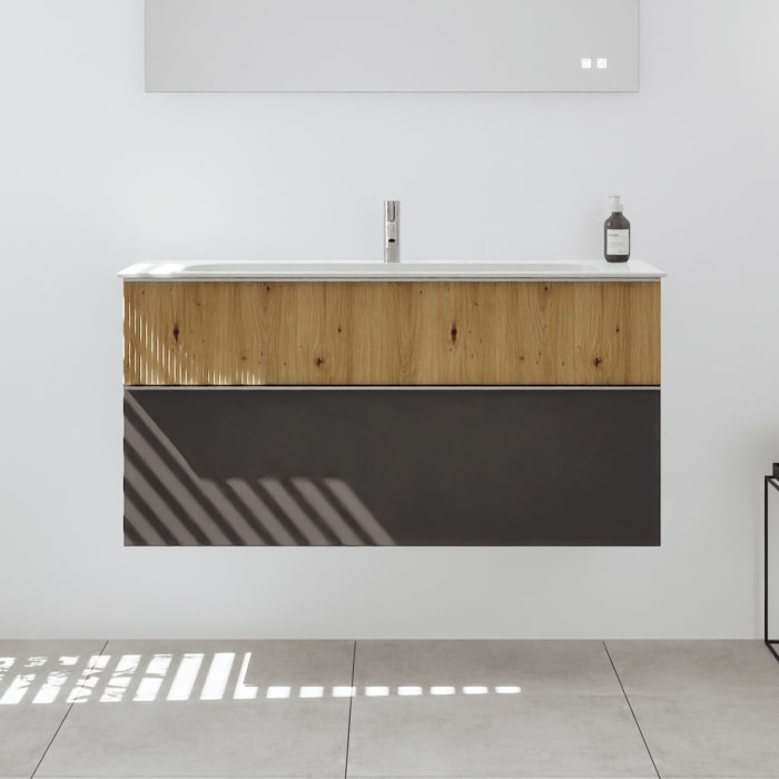 burgbad Fiumo 2.0 Mineralguss-Waschtisch mit Waschtischunterschrank 122 cm, mit Griff G0146