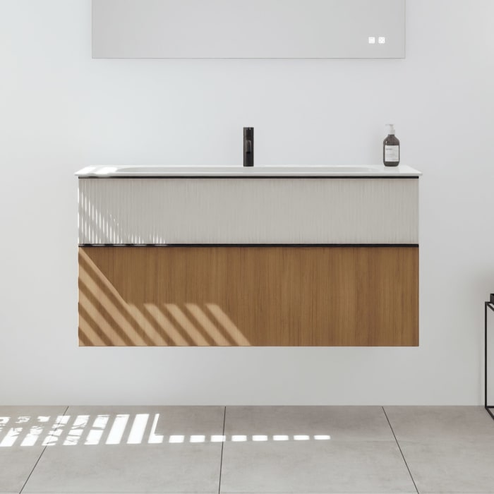 burgbad Fiumo 2.0 Mineralguss-Waschtisch mit Waschtischunterschrank 122 cm, mit Griff G0200