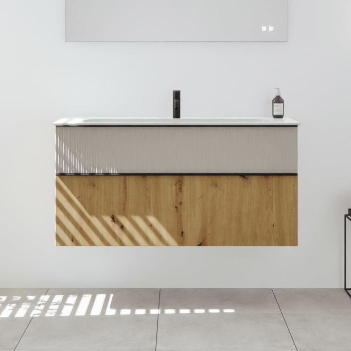 burgbad Fiumo 2.0 Mineralguss-Waschtisch mit Waschtischunterschrank 122 cm, mit Griff G0200